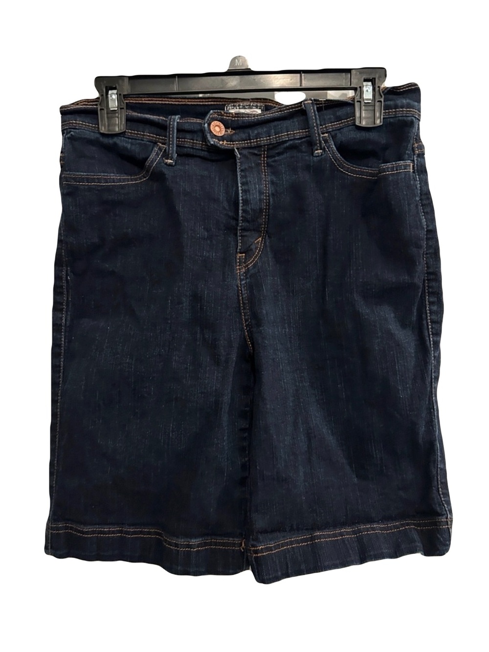 Levi's Dark Blue Denim Bermuda Shorts with Brown Stitching